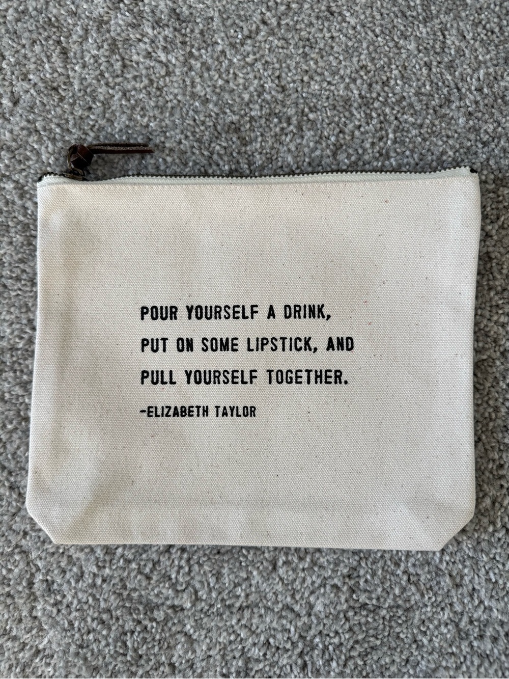 Canvas Quote Cosmetic Pouch in Natural with Black Text